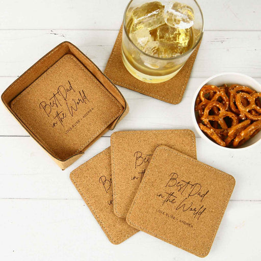 Personalised Engraved Father's Day Engraved Set of 6 Square Cork Coasters Present