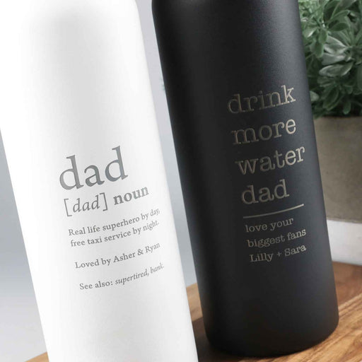Custom Designed Engraved Father's Day Black & White Water Bottles With Wooden Lid Gift