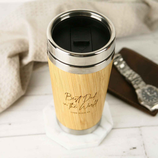 Personalised Engraved Wooden Bamboo Travel Mug Cup Father's Day Present