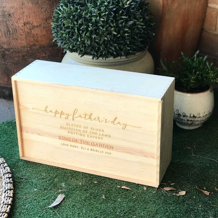 Custom Artwork Engraved Father's Day Wooden Presentation Gift Box for Stainless Steel Gardening Tool Kit Gift
