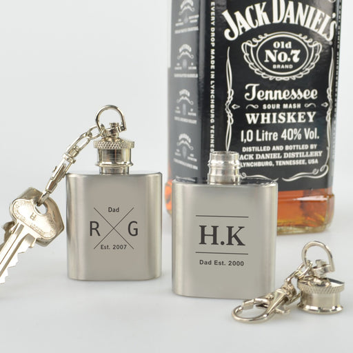 Customised Engraved Father's Day Silver Mini Hip Flask Keyring