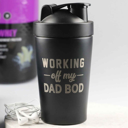 Personalised Engraved Father's Day 600ml Stainless Steel Black Protein Shaker Present