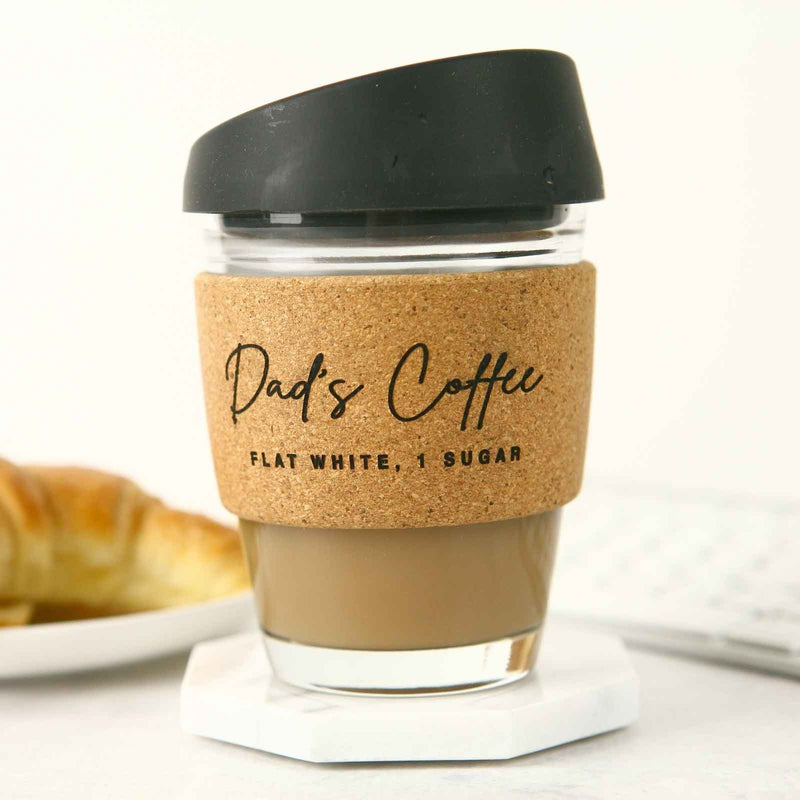 Personalised Engraved Father's Day Glass Cork Band Coffee Keep Cup Present