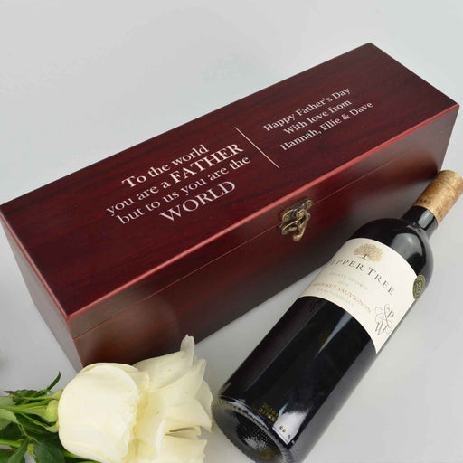 Personalised Engraved Father's Day Stained Wine Box Present with a wine tool set