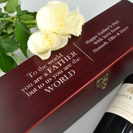 Customised Engraved Father's Day Stained Wine Box Present with a wine tool set