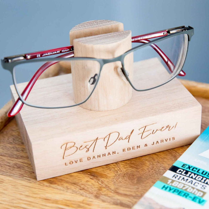 Customised Engraved Father's Day Tasmanian Oak Wooden Reading Glasses Stand Present