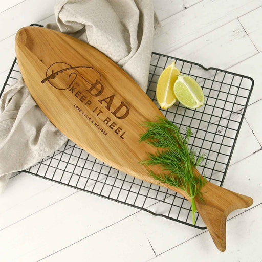 Personalised Engraved Father's Day Engraved Fish Shaped Acacia Serving Board Present