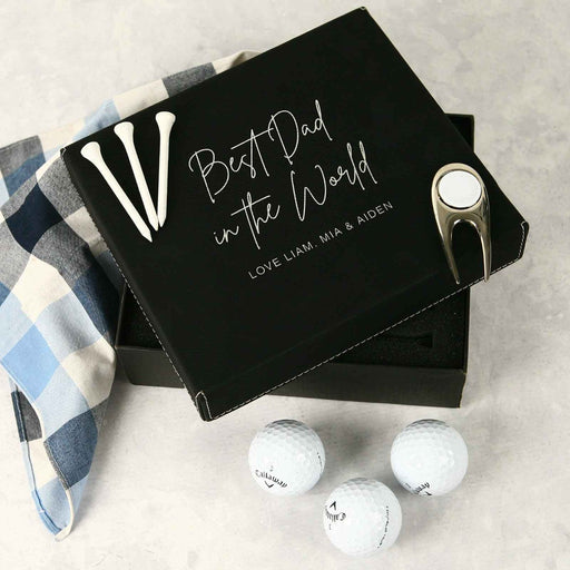 Personalised Engraved Father's Day Black Leatherette Golf Gift Set