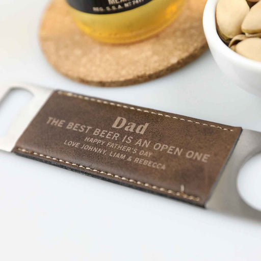 Customised Engraved Father's Day Leatherette Barmate Bottle Opener Gift