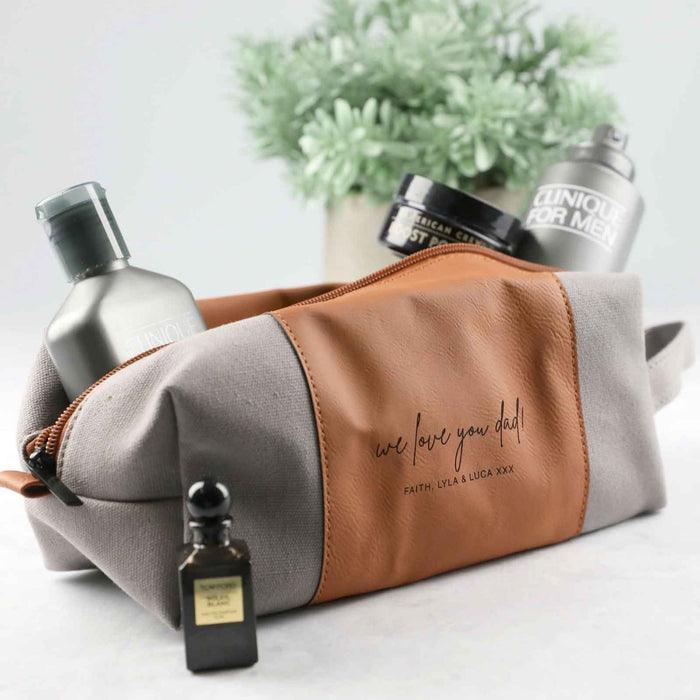 Personalised Engraved Father's Day Tan Leather Toiletry Bag Present
