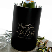 Custom Artwork Engraved Father's Day Black Stainless Steel Champagne Cooler Present