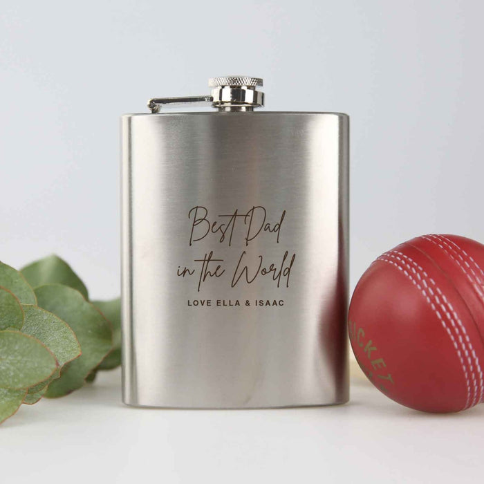 Custom Designed Engraved Silver Father's Day Hip Flask