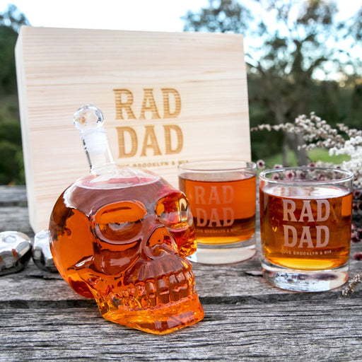 Personalised Engraved Father's Day Wooden Gift Boxed Skull Decanter Set