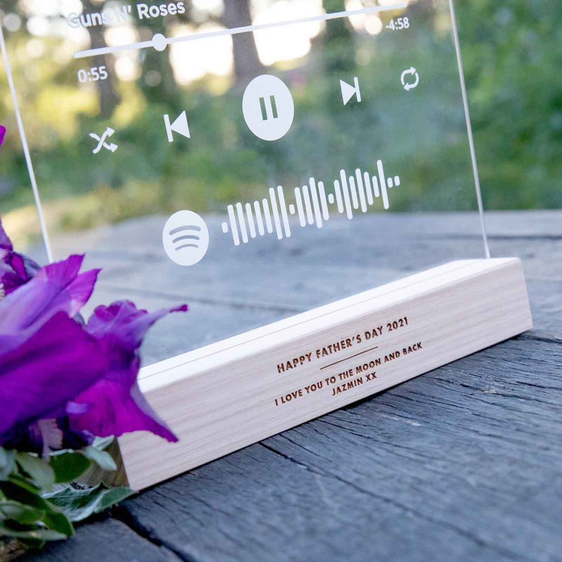 Father's Day Printed A4 Acrylic Spotify Song Code Plaque with Engraved Wooden Base