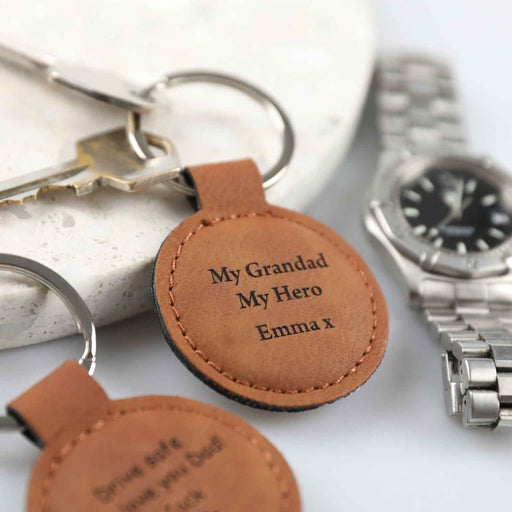 Customised Engraved Father's Day "My Grandad My Hero" Leather Keyring Gift