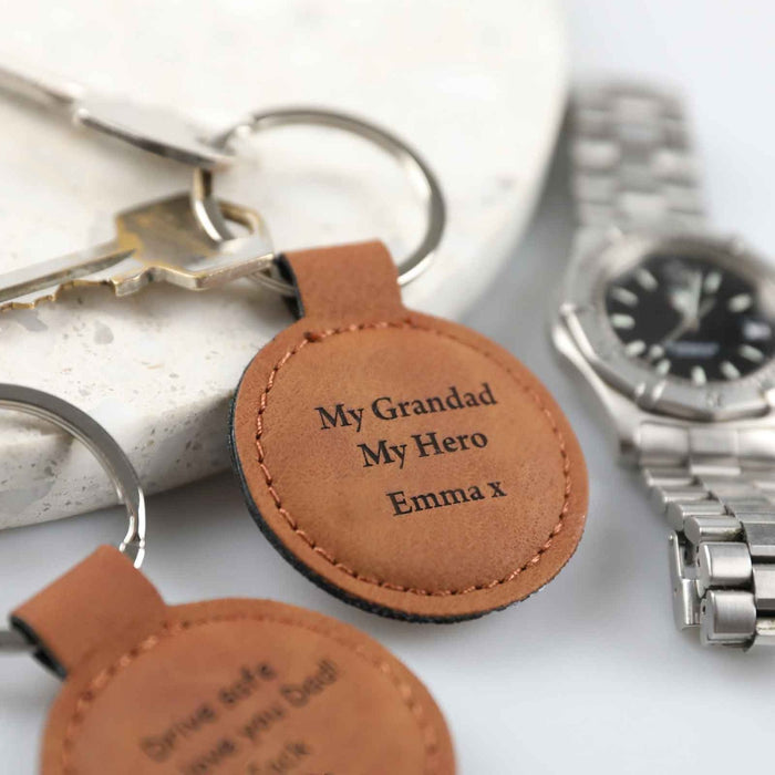 Customised Engraved Father's Day "My Grandad My Hero" Leather Keyring Gift