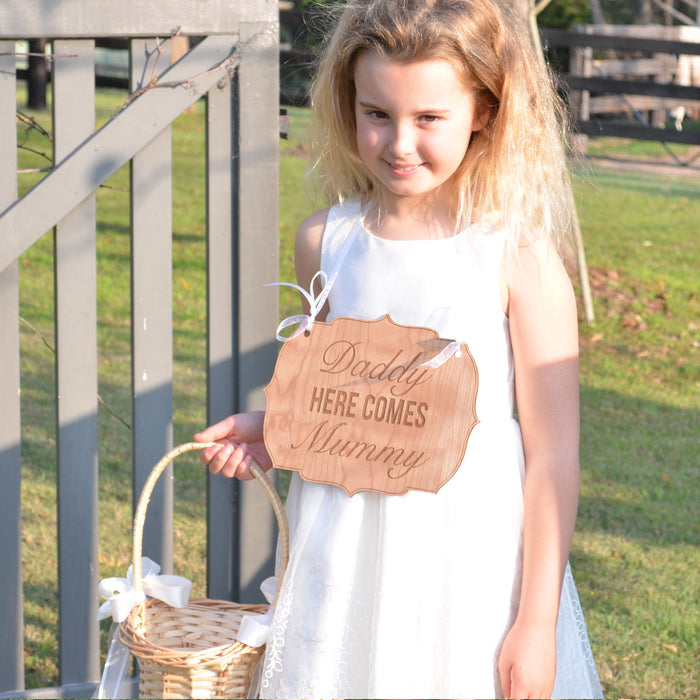 Engraved wooden ceremony Paige boy and flower girl wedding sign