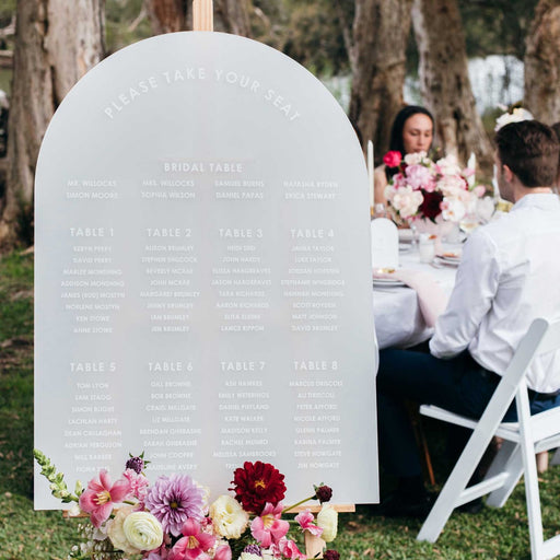 Personalised Printed A1 Size Frosted Acrylic Arch Wedding Seating Chart