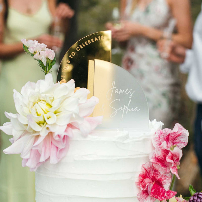Customised Engraved Gold Frosted Semi Arch Acrylic Cake Topper