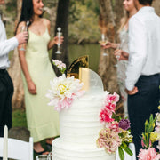 Custom Designed Engraved Semi Arch Frosted Gold Wedding Cake Topper