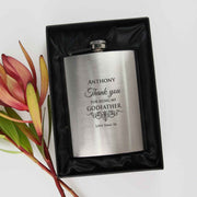 Custom Artwork Engraved Name Baptism Godfather Silver Hip flask