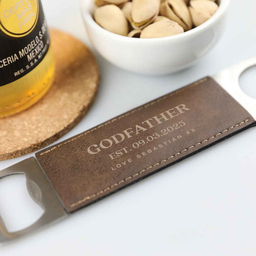 Customised Engraved Name Godfather leather Bottle Opener