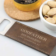 Custom Designed Engraved Godparent Affordable Initials Metal & Leather Bottle Opener