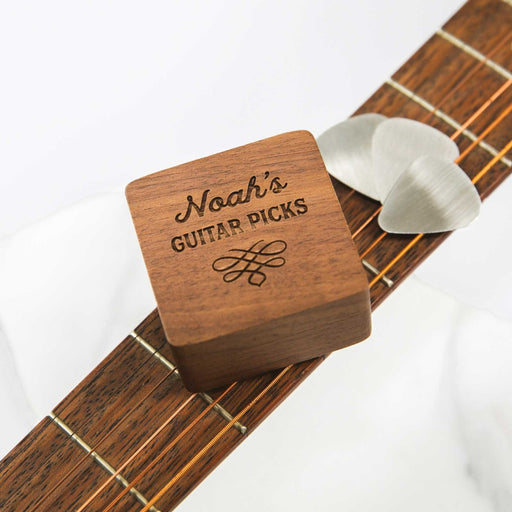 Personalised Engraved Wooden Keepsake Box with Guitar Picks
