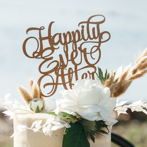 Laser Cut Wooden Happily Ever After Wedding Reception Cake Topper