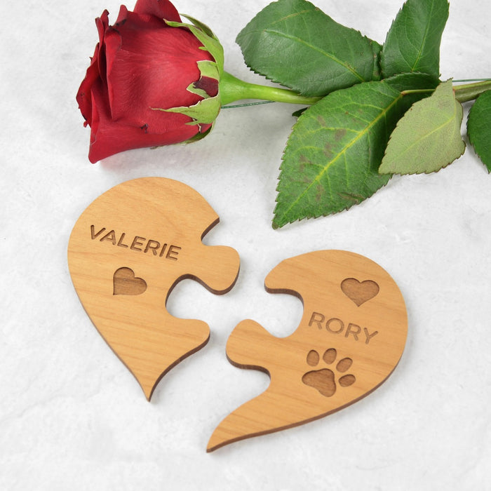 Custom Engraved Pet and Name Heart Wooden Puzzle