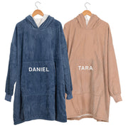 Custom Embroidered Name Navy & Stone Oversized Hoodie Blanket