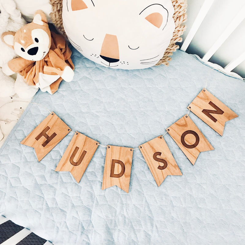 Personalised Engraved Name Wooden Baby Bunting