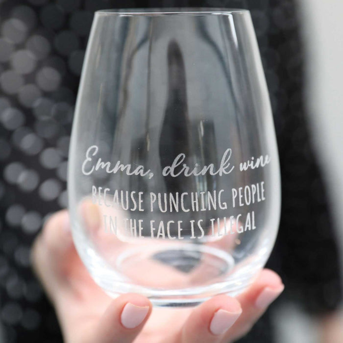 Punching People In The Face Stemless Wine Glass