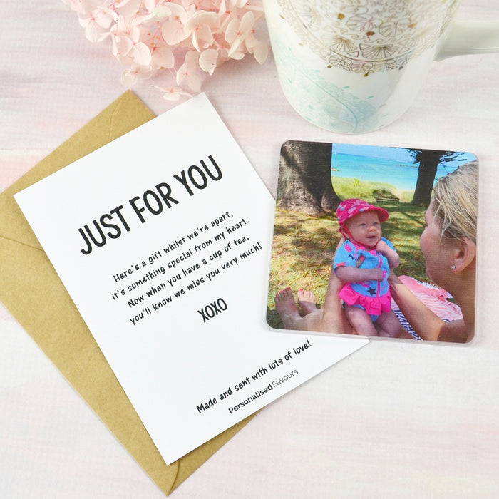 Personalised Just for You Card with Photo Printed Acrylic Coaster