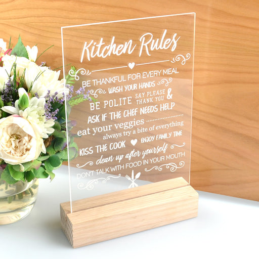 personalised Engraved Mother's Day Kitchen Rule Acrylic Sign Present