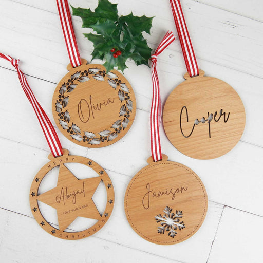 Personalised Engraved Wooden Christmas Bauble Decoration Present
