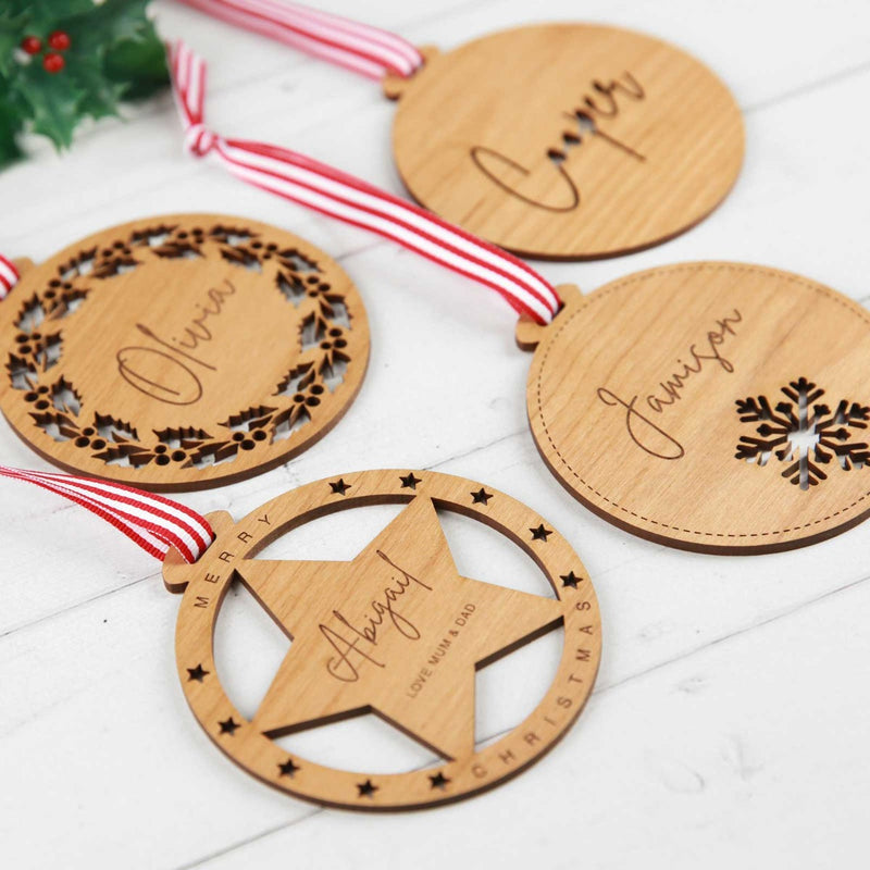 Personalised Engraved Wooden Child's Name Christmas Bauble Decoration Gift