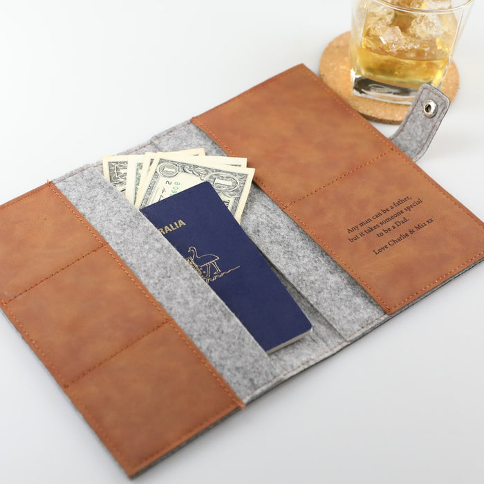 Custom Designed  Engraved Father's Day Special Message Tan Leather Passport Holder Present