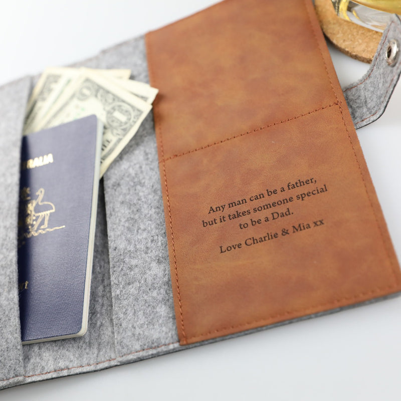 Father's Day Engraved Tan Leatherette Passport Holder