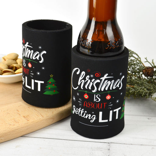 Black Printed Stubby Holder Christmas is about getting Lit Christmas Secret Santa Gift