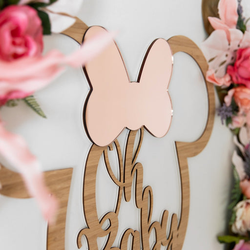 Customised laser Cut Minnie Mouse 'Oh Baby' Wooden Wall Sign