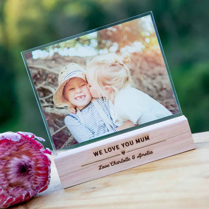 Acrylic Photo Print with Engraved Wooden Base