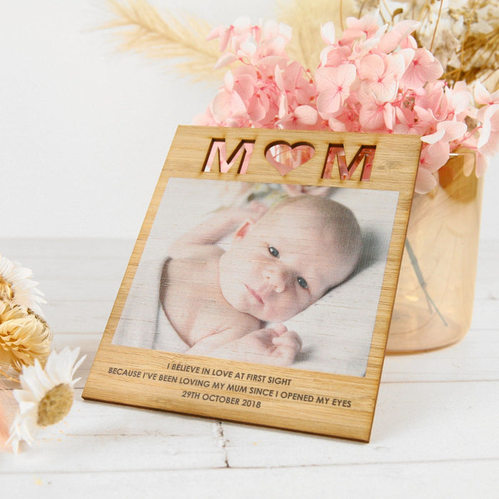 Personalised Colour Printed Wooden Mother's Day square Bamboo Card with Magnet