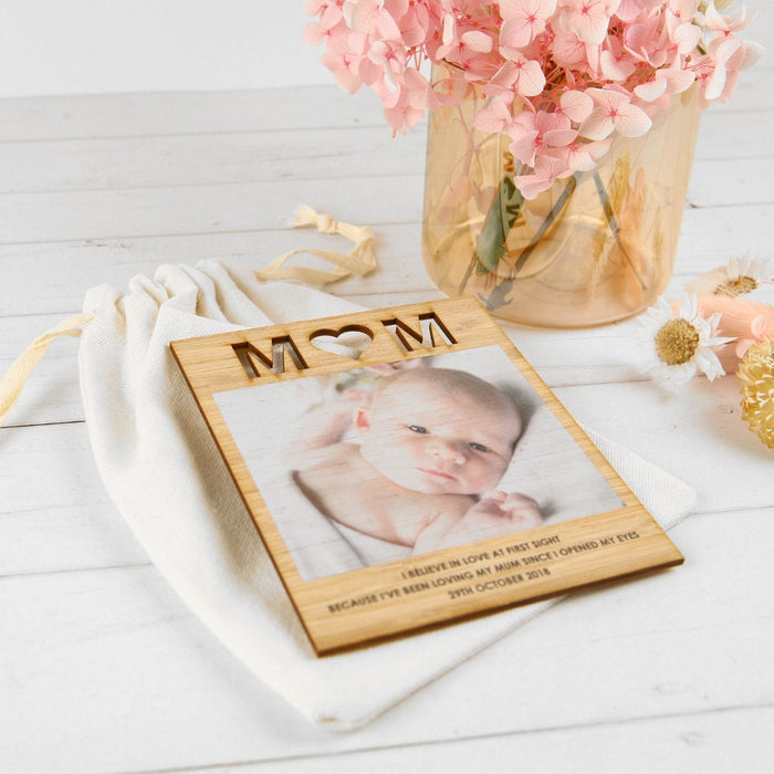 Customised Colour Printed Wooden Mother's Day square Bamboo Card with Magnet