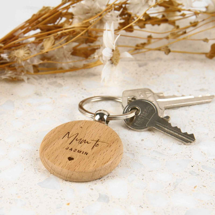 Engraved Customise Message Mother's Day Round Wooden Keyring Present