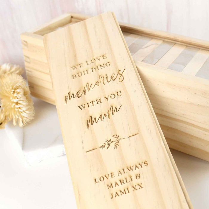 Custom Engraved Mother's Day Engraved Wood "Building Memories" Tumbling Tower Gift