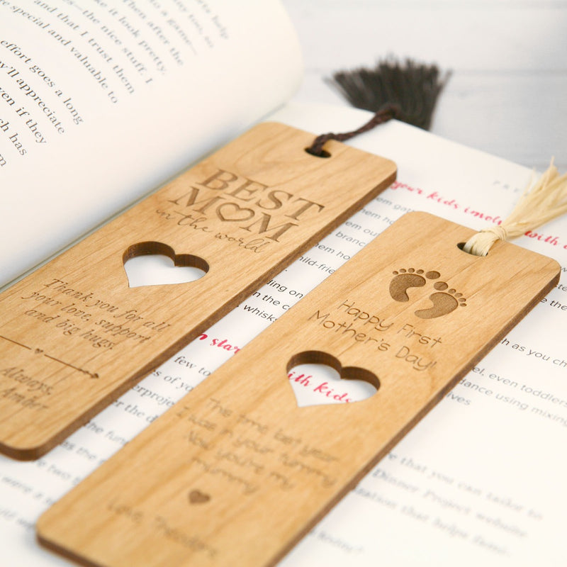Custom Designed Laser Cut and Engraved Mother's Day "Best Mum" Wooden Bookmark Present with Dark Brown Tassel or raffia
