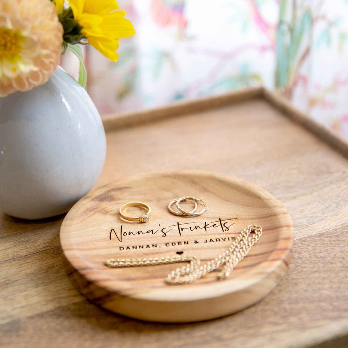 Custom Engraved Wooden Mother's Day Grandparent's Trinket Dish Gift