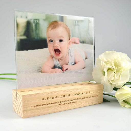 Mother's Day Acrylic photo Frame with Personalised Engraved Wooden Base Present