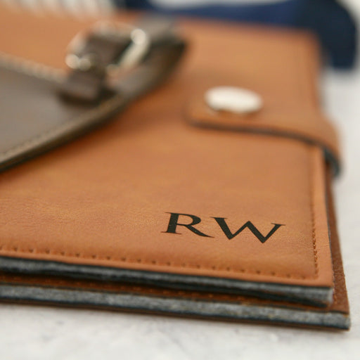 Customised Engraved Initials for Father's Day Leather passport holder and luggage tag